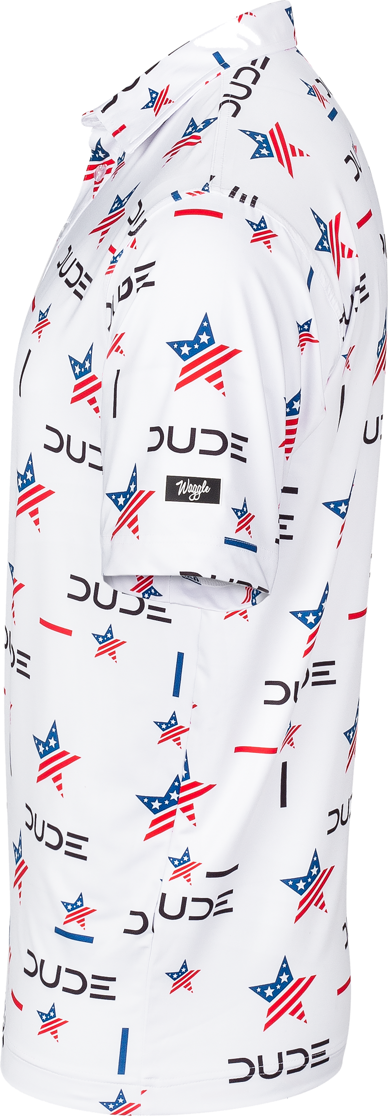 Side view of the DUDE Golf Polo, USA